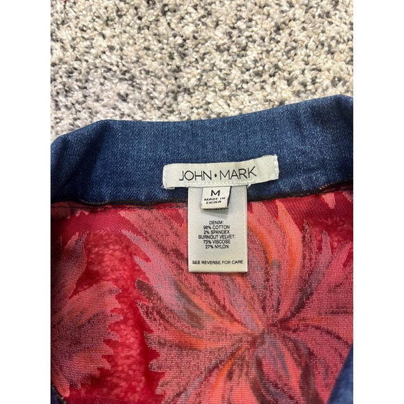 John Mark Denim Jacket Mixed Media Floral Velvet Patchwork Designer Medium - Picture 6 of 14